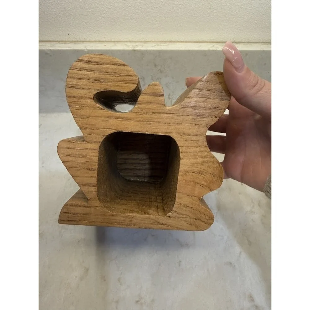 VTG Bandsaw Oak Carved Jewelry Trinket Ring Box Unique Gift Art Deco Style 50s